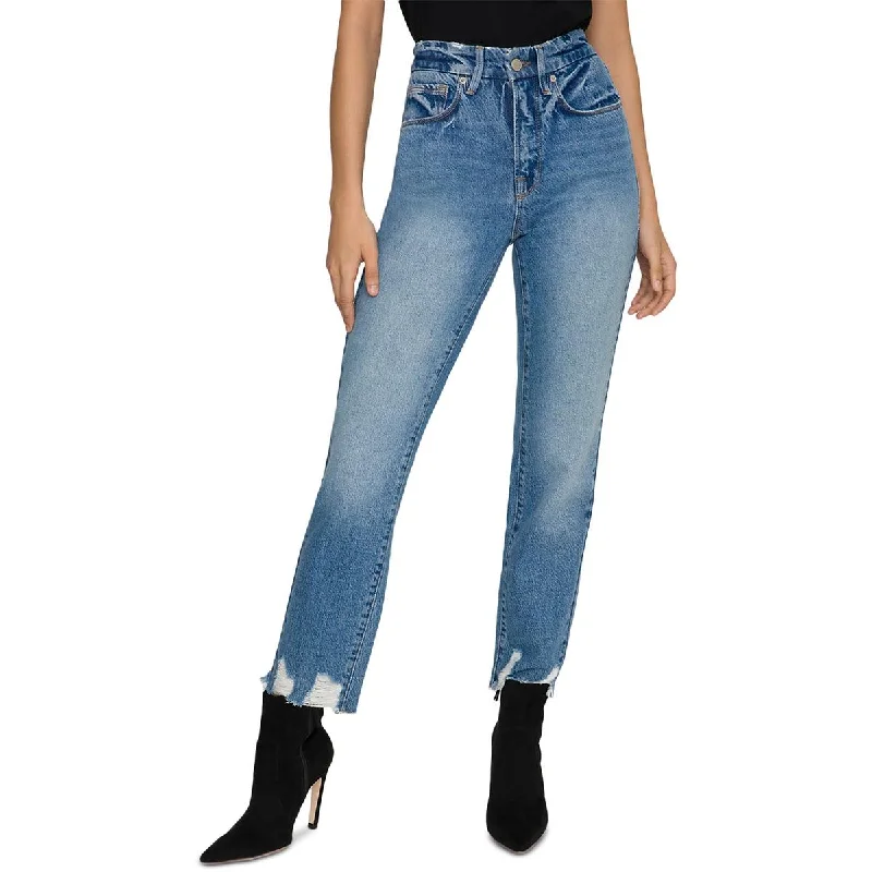 Good American Womens Denim Mid-Rise Straight Leg Jeans