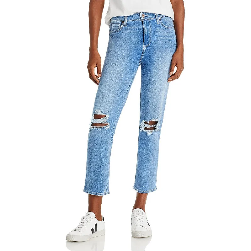 Paige Womens Distressed High Rise Straight Leg Jeans