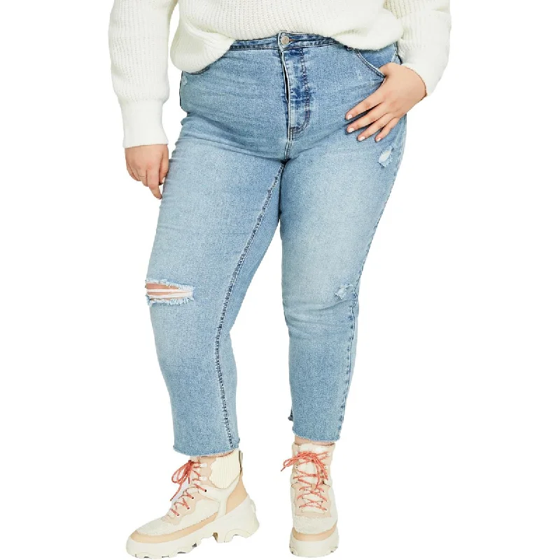 And Now This Womens Plus Raw Hem Light Wash Mom Jeans