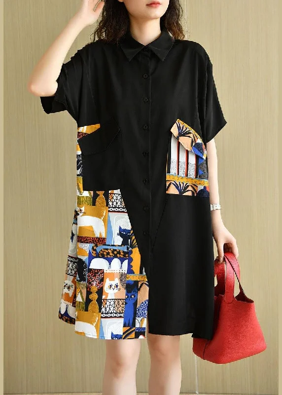 Boho Black Casual Patchwork Print Summer Party Dresses