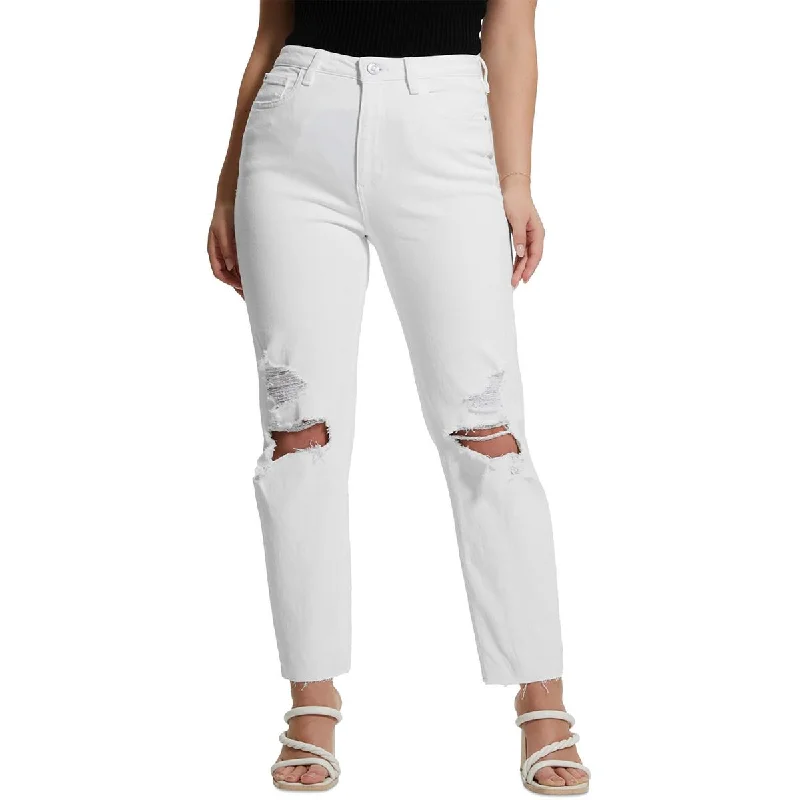 Guess Womens High Rise Frayed Hem Mom Jeans