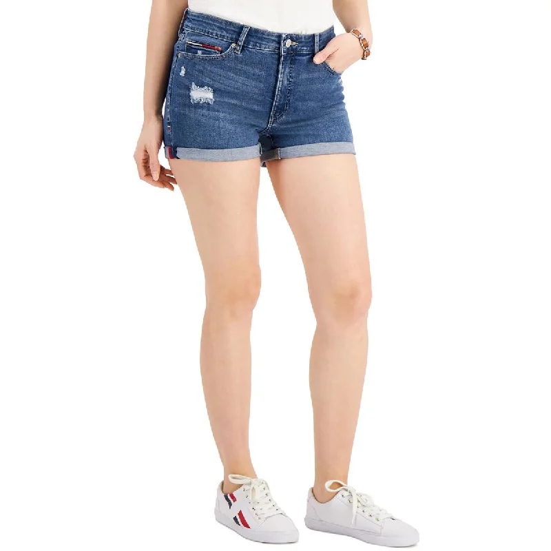 Tommy Jeans Womens Mid-Rise Distressed Denim Shorts