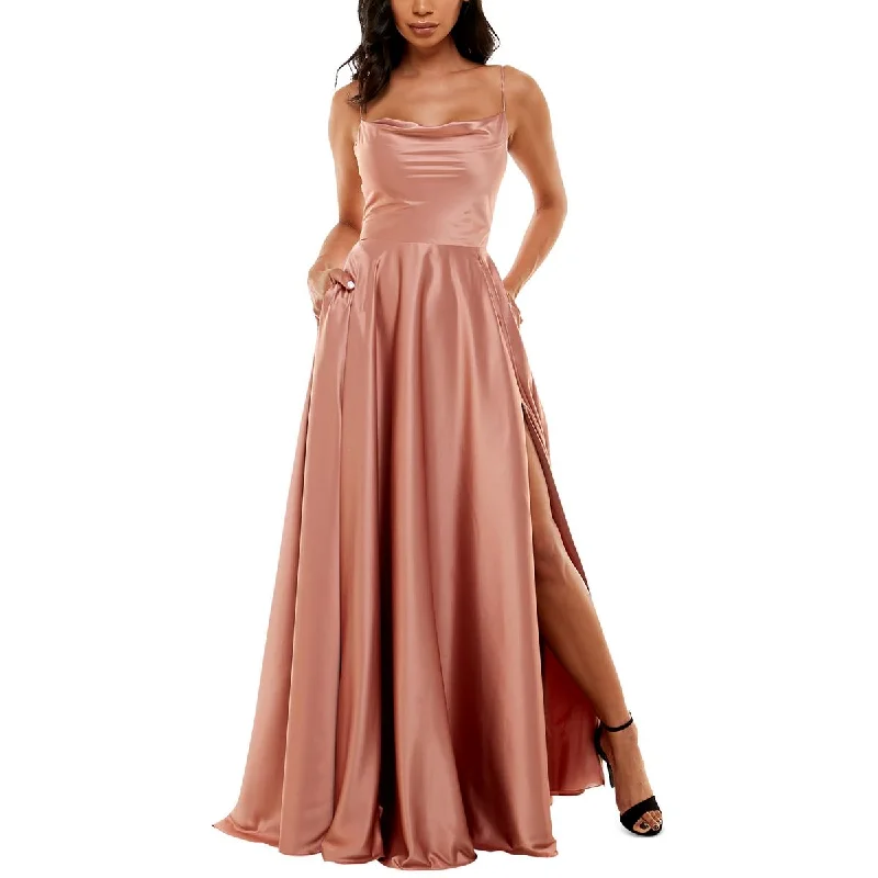 B. Darlin Womens Juniors Satin Pleated Evening Dress