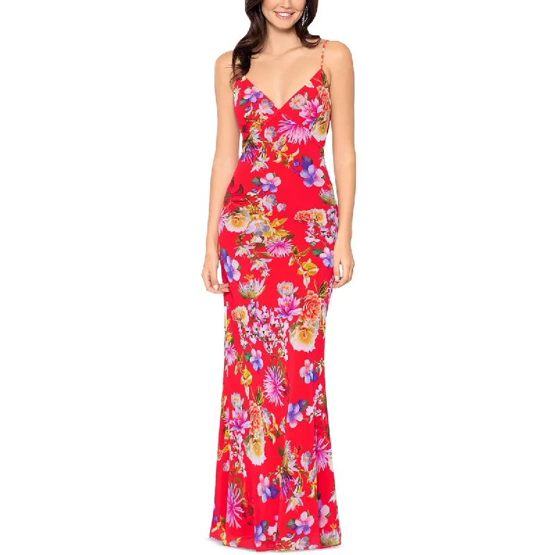 Betsy & Adam Womens Chiffon Floral Evening Dress