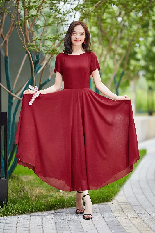 Burgundy bridesmaid dress long, formal gown with sleeves, bridesmaid dress, maxi chiffon dress, Modest evening dress, summer dress 2182