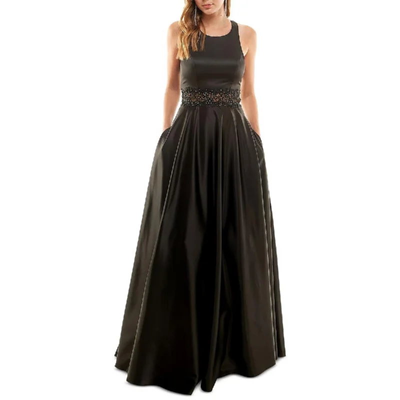 City Studios Womens Juniors Satin Embellished Evening Dress