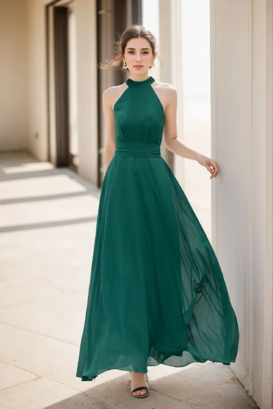 Dark green maxi halter summer party dress 5172