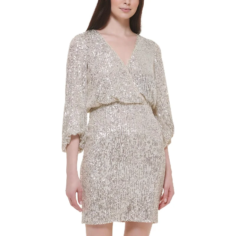 Eliza J Womens Petites Blouson Mini Cocktail And Party Dress