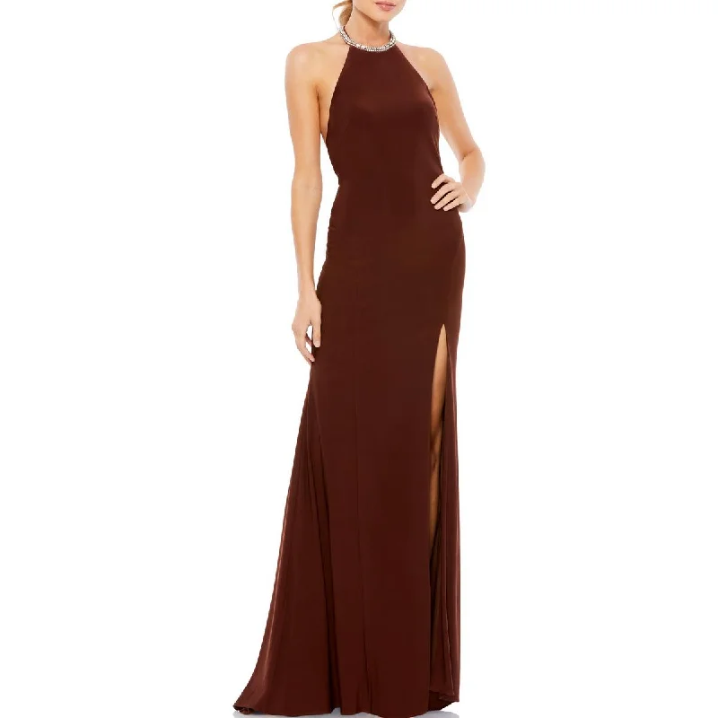 Ieena for Mac Duggal Womens Halter Long Evening Dress