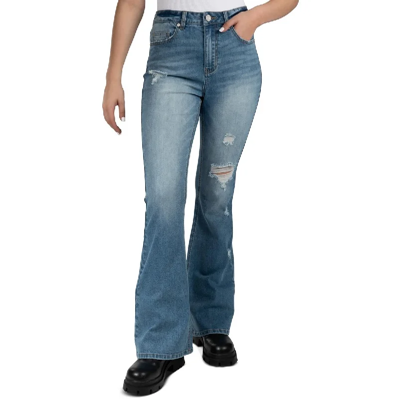 Indigo Rein Womens Juniors High Rise Destroyed Flared Jeans