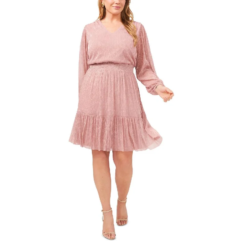 MSK Womens Plus Shimmer V-neck Cocktail and Party Dress