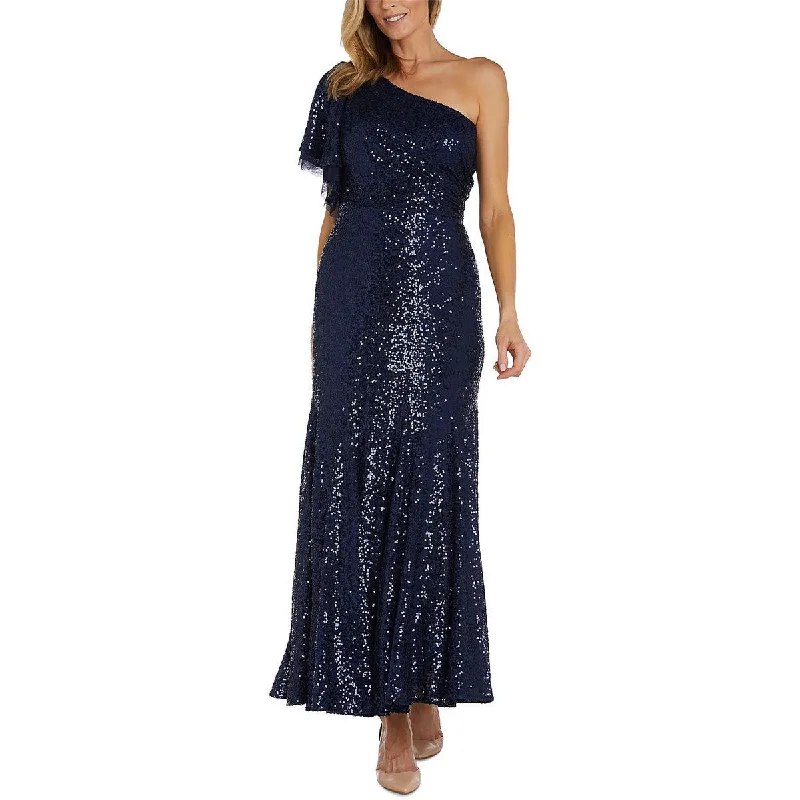 NW Nightway Womens Mesh Sequined Evening Dress