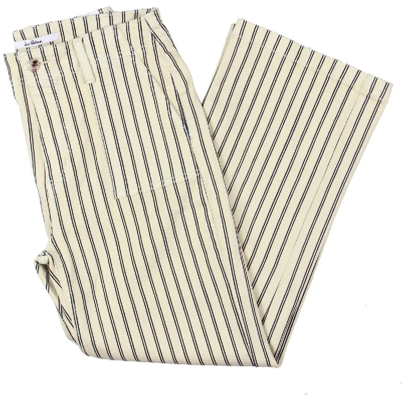 Sam Edelman Womens The Chelsea Striped Raw Hem Wide Leg Jeans