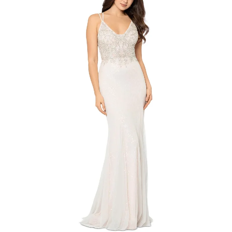 Xscape Womens Mesh Embellished Evening Dress