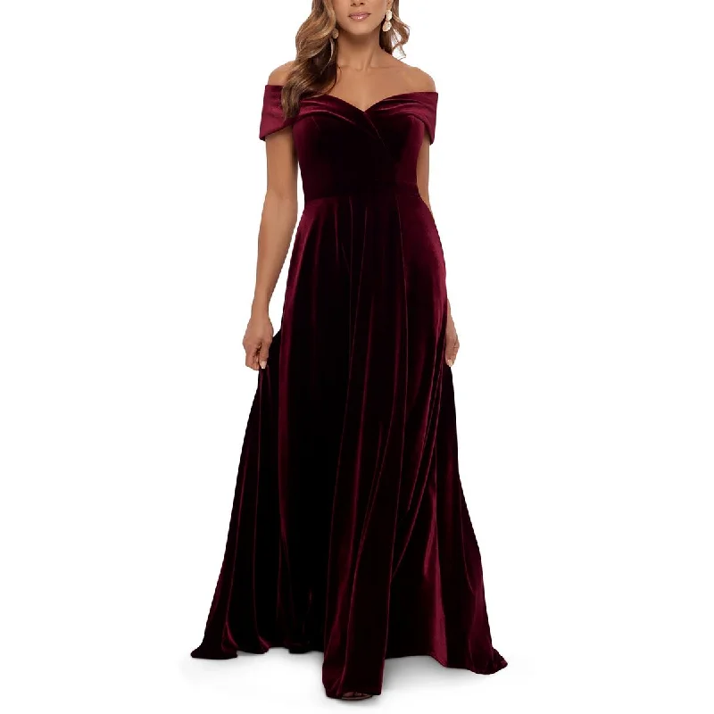 Xscape Womens Petites Velvet Off-The-Shoulder Evening Dress