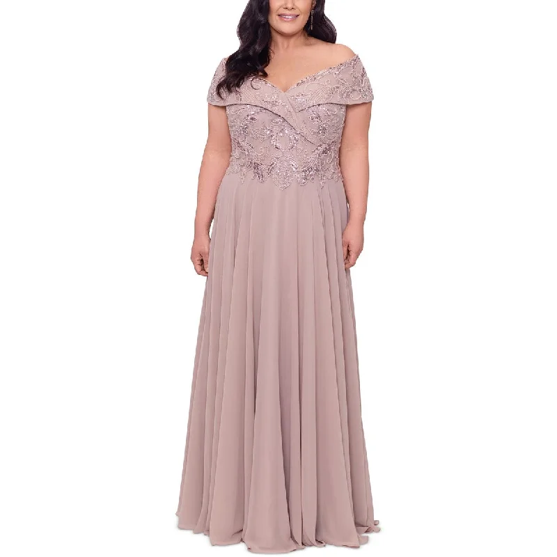 Xscape Womens Plus Beaded Long Evening Dress