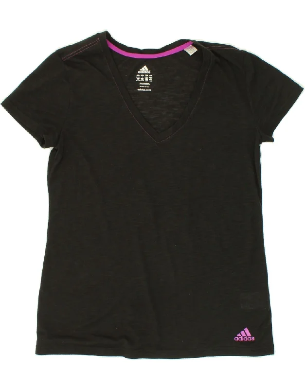 ADIDAS Womens T-Shirt Top UK 12/14 Medium Black Polyester