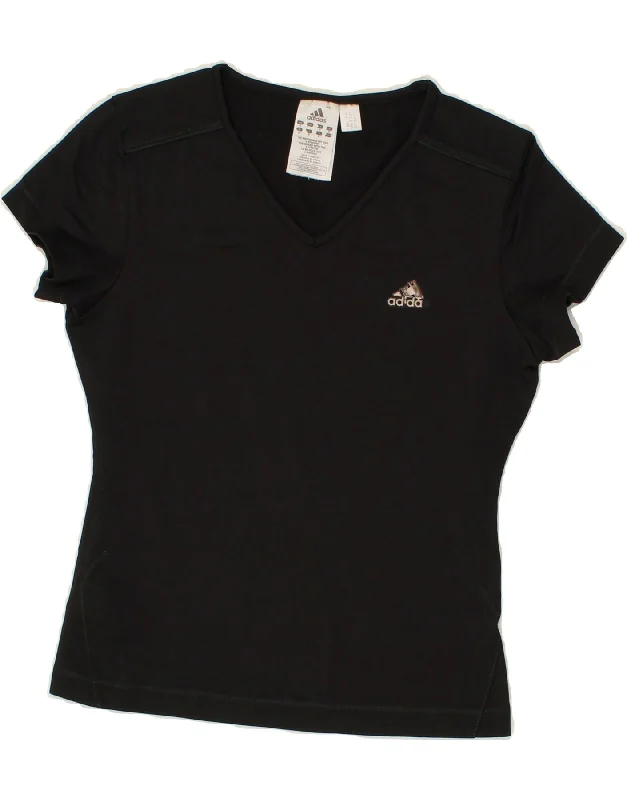 ADIDAS Womens T-Shirt Top UK 12 Medium Black Polyamide