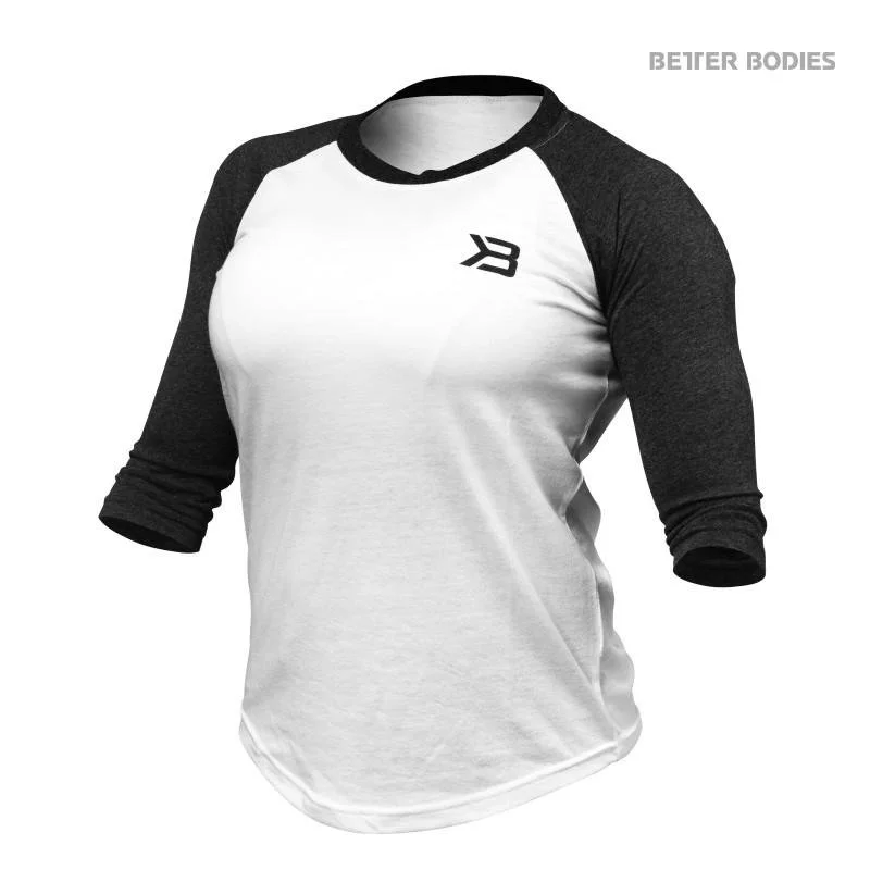 Better Bodies Womens Baseball Tee - Anthracite Melange-White