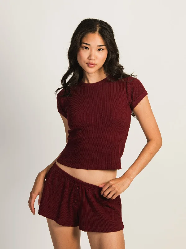 HARLOW ALLIE WAFFLE TEE - BURGUNDY