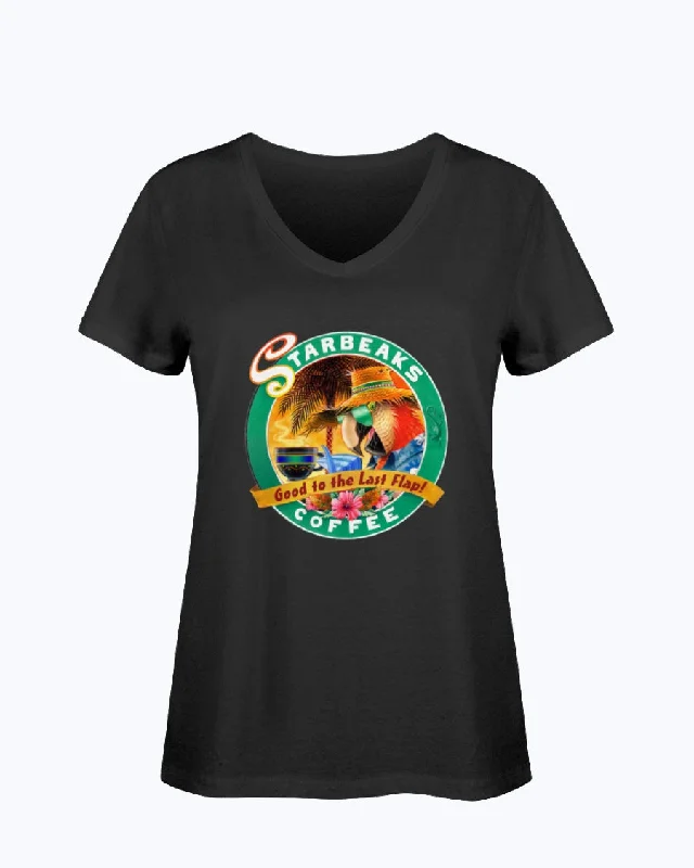 Ladies Soft Ringspun Cotton V-Neck T-Shirt Starbeaks Coffee Parrot