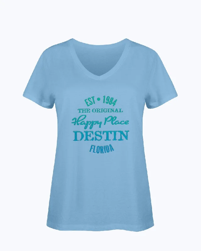 Ladies SoftSpun Cotton V-Neck T-Shirt Destin Florida Beach Est 1984