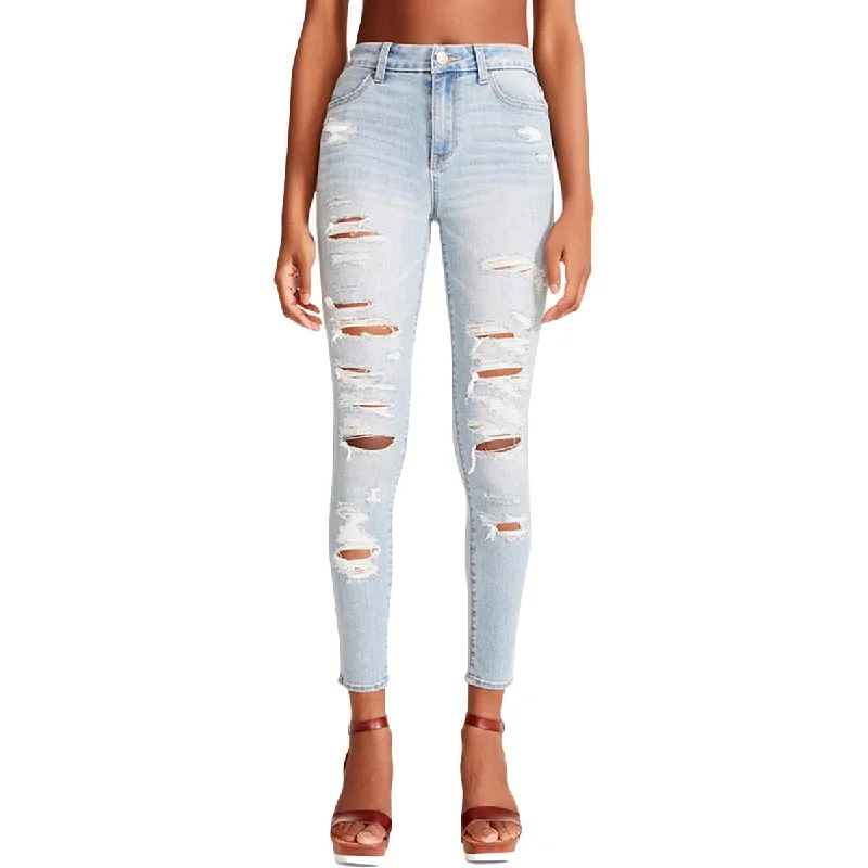 Madden Girl Rocker Women's High Rise Light Wash Destroyed Cropped Skinny Jeans