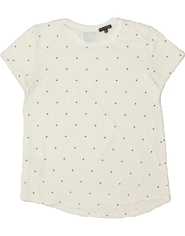 MASSIMO DUTTI Womens T-Shirt Top UK 10 Small Off White Polka Dot Cotton