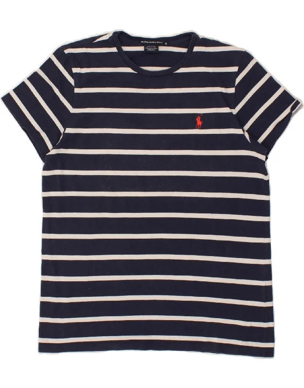 RALPH LAUREN Womens T-Shirt Top UK 18 XL Navy Blue Striped Cotton