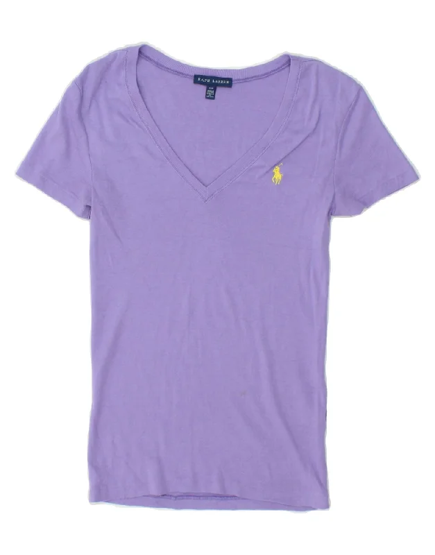 RALPH LAUREN Womens T-Shirt Top UK 8 Small Purple Cotton