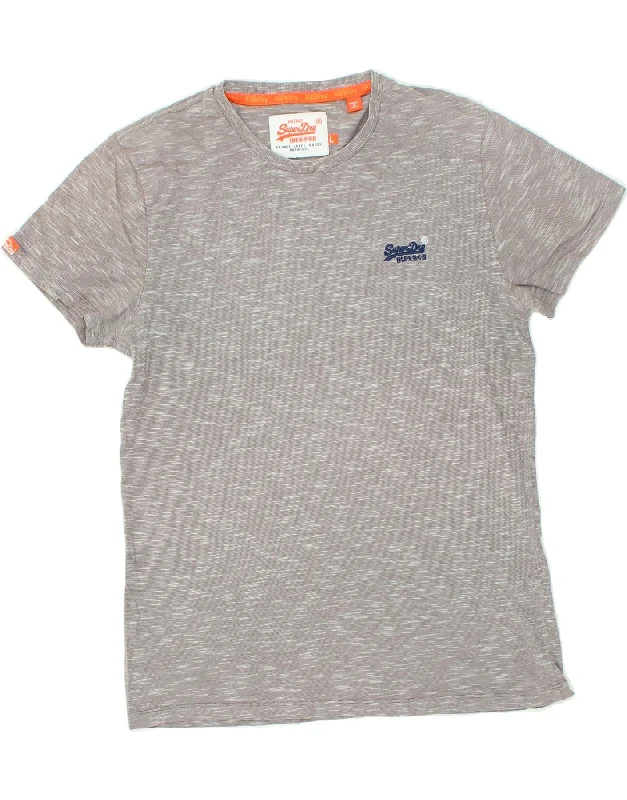 SUPERDRY Womens T-Shirt Top UK 16 Large Grey Flecked Cotton