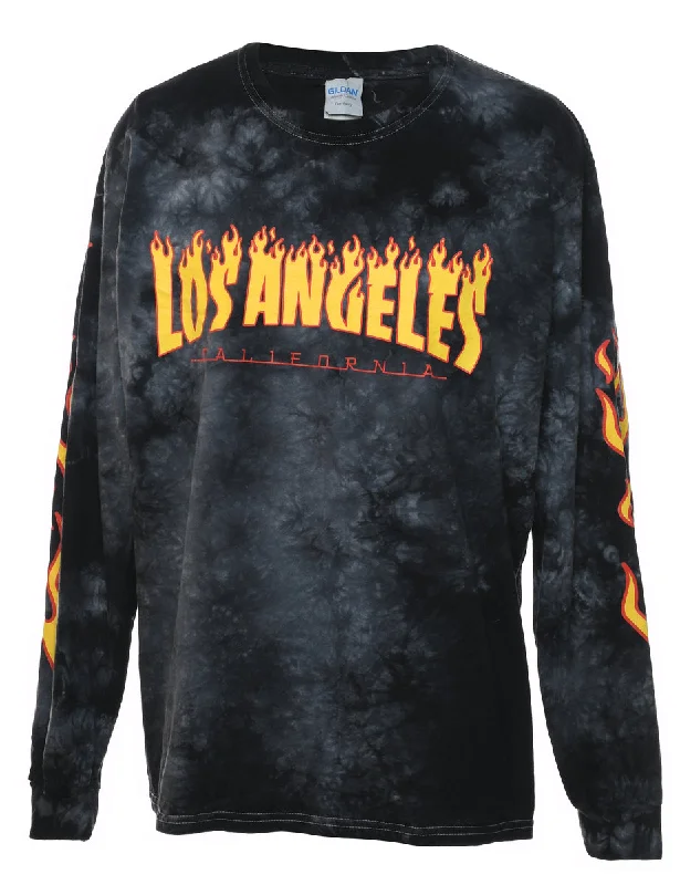 Tie Dye Flame Design Los Angeles Printed T-shirt - L