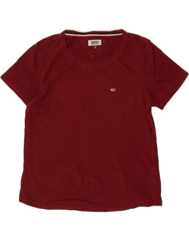 TOMMY HILFIGER Womens T-Shirt Top UK 10 Small Maroon