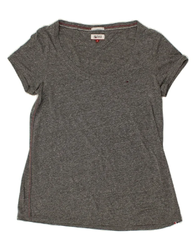 TOMMY HILFIGER Womens T-Shirt Top UK 12 Medium Grey Flecked Polyester