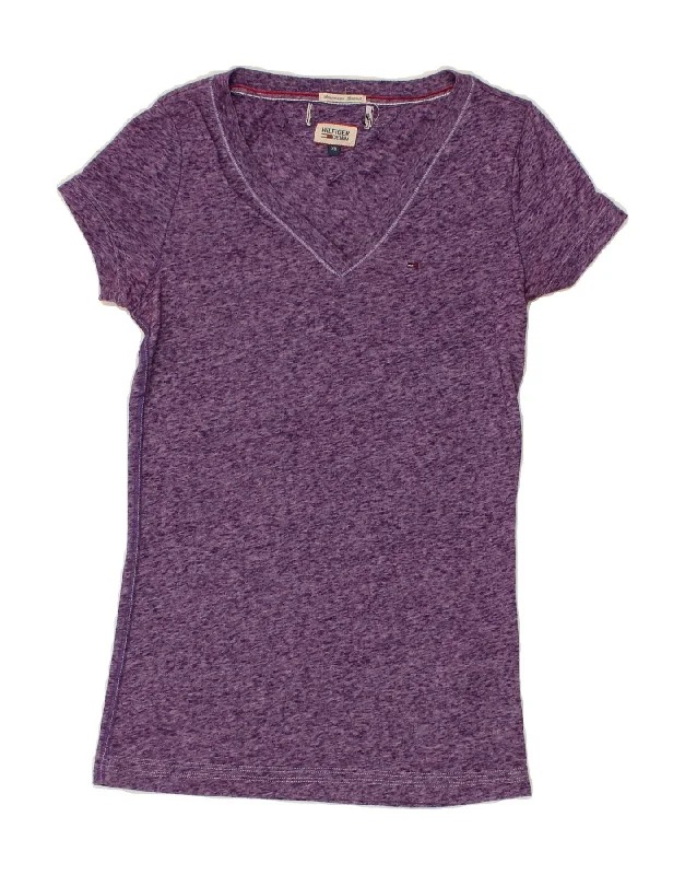 TOMMY HILFIGER Womens T-Shirt Top UK 6 XS Purple Flecked Polyester