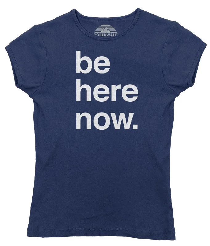 Women's Be Here Now T-Shirt - New Age Mindfulness Meditation Shirt Beaded Sequined Faux Fur