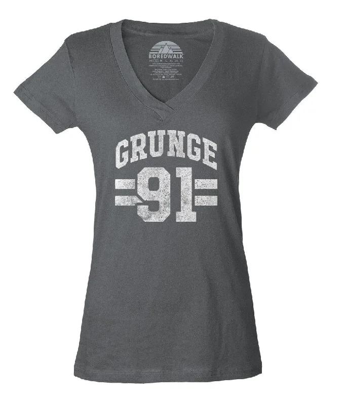 Women's Grunge 91 Vneck T-Shirt - Alternative 90s Music Punk Grunge Rock and Roll