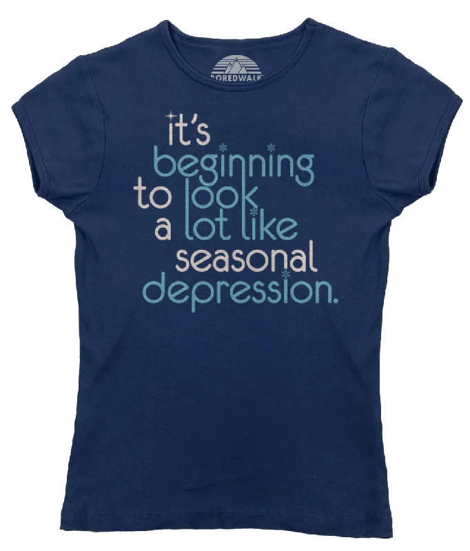 Women's It's Beginning To Look A Lot Like Seasonal Depression T-Shirt Welt Pockets Slit Pockets Flap Pockets