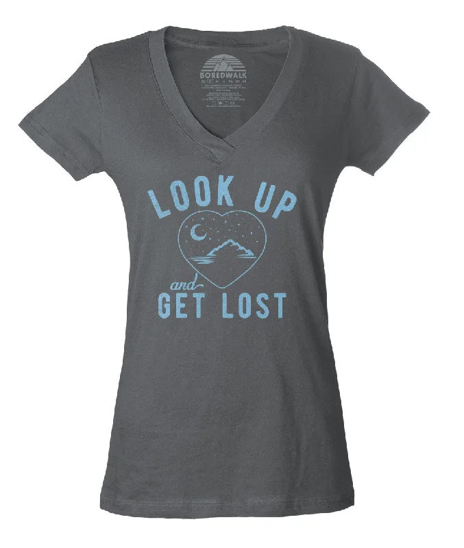 Women's Look Up and Get Lost Vneck T-Shirt - Astronomy Shirt