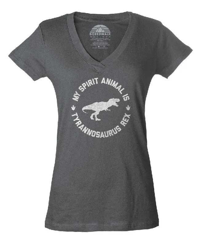 Women's My Spirit Animal is T-Rex Vneck T-Shirt Hooded Caped Shawl Collar