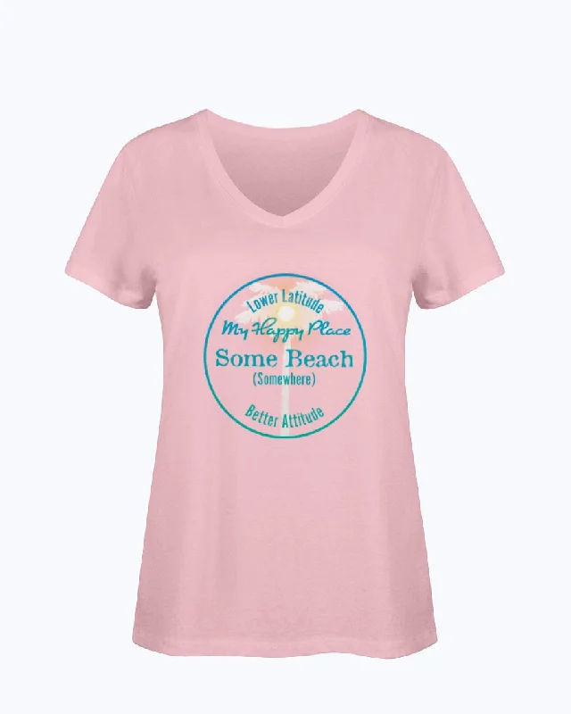 Women's Premium SoftSpun Cotton Some Beach Somewhere is my Happy Place Vneck T-shirt