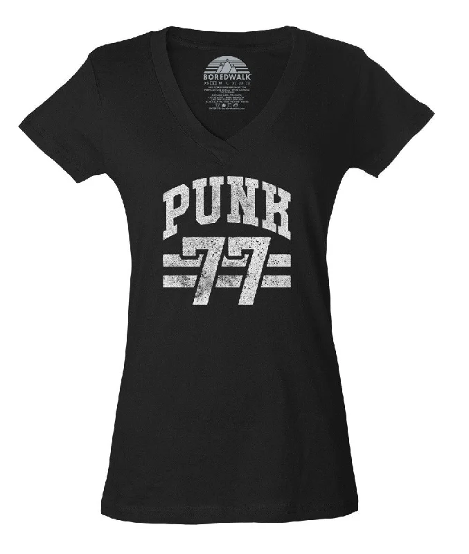 Women's Punk 77 Vneck T-Shirt - Alternative Music Punk Rock Grunge