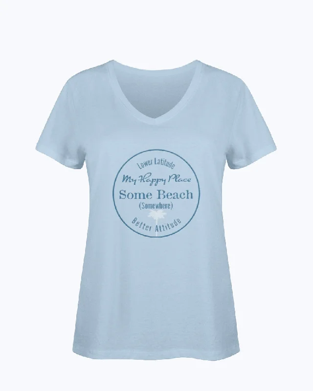 Women's Soft RingSpun Cotton V-Neck Some Beach Somewhere T-Shirt