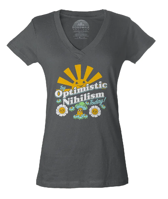 Women's Try Optimistic Nihilism Today Vneck T-Shirt