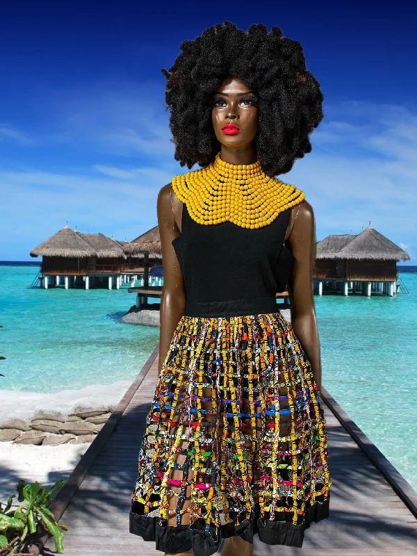 Multi Ankara Laced Midi Skirt