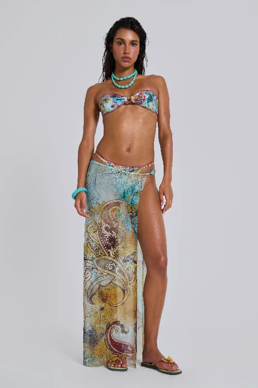 Daria Mesh Maxi Sarong Skirt With Beaded Trim