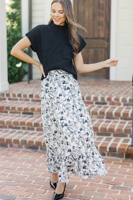 How I Feel Taupe Floral Midi Skirt