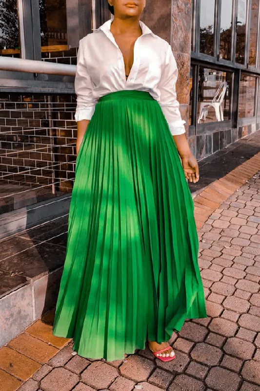 Fashion High Waist Maxi Pleated Skirt