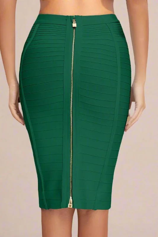 Pencil High Waist Bandage Knee Length Knitted Skirt - Emerald Green