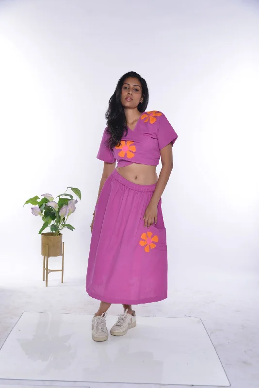 Samara Fuschia Handloom Cotton Skirt Co-Ord 2 Pc Set